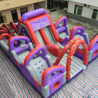 Purple 20*15 Meters inflatable obstacle course , giant inflatable fun city
